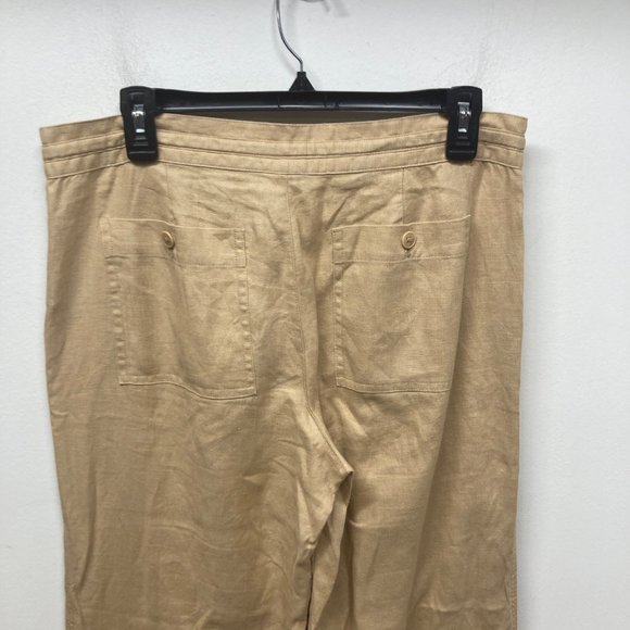 Lauren Ralph Lauren linen tan wide leg pull on pant 4 - Picture 7 of 8